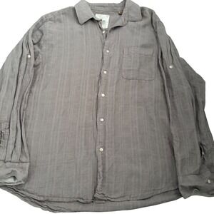 Tasso Elba Island Mens XL Linen Cotton Blend Roll Tab Sleeve Button Down‎ Shirt